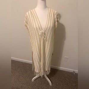 Cupshe Cream and Beige Crochet Cover-Up with Fringe One Size